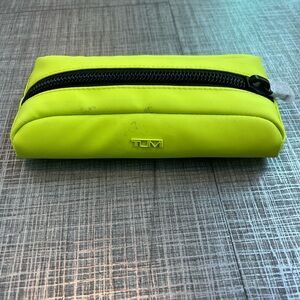 Tumi Acid Green Pouch with Black Zipper